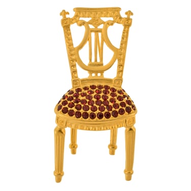 Karl Lagerfeld Vintage Golden Red Rhinestone 18th Century French Louis XVI Lyre Back Chair Brooch