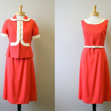 1950s Coral and Cream Dress and Jacket Set 