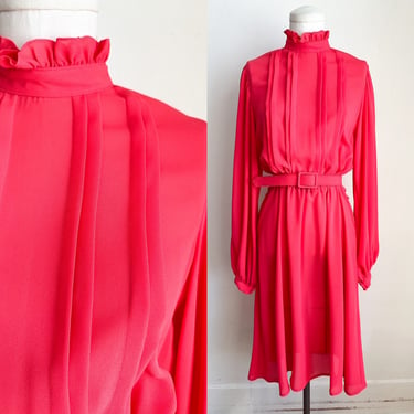 Vintage 1980s Red Sheer Belted Dress / S 