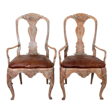 Carved Oak Rococo Armchairs