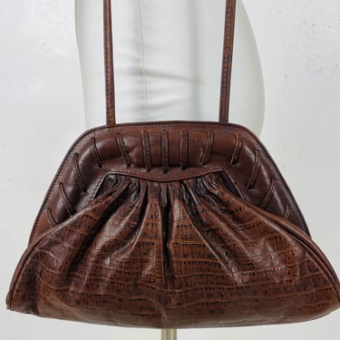 Vintage 1980s Tino Faux Leather Croc Embossed Shoulder Bag 