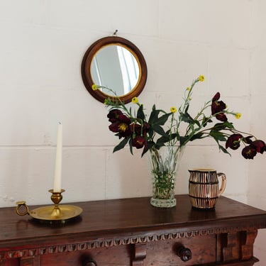 antique French round walnut mirror