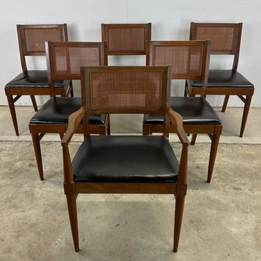 Mid-Century Cane Back Dining Chairs after Pierre Jeanneret, six 