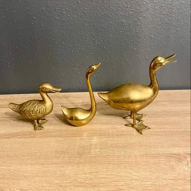 Vintage-Set of Three Brass Birds 