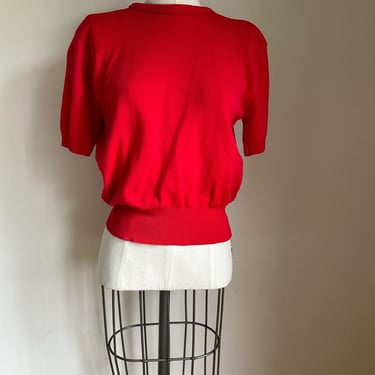 Vintage 1970s Cherry Red Knit Top / M 