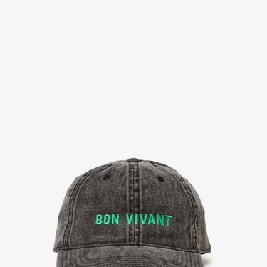 Baseball Hat - Faded Black Denim Embroidered Bon Vivant