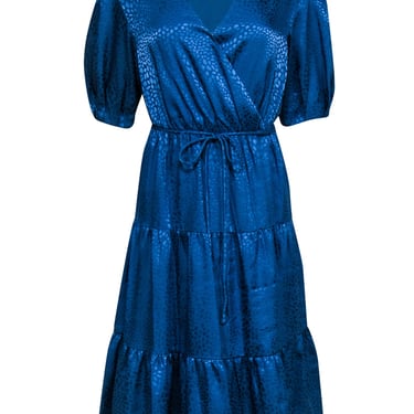 Rebecca Minkoff - Blue Spotted Brocade Satin Wrap Dress Sz XS