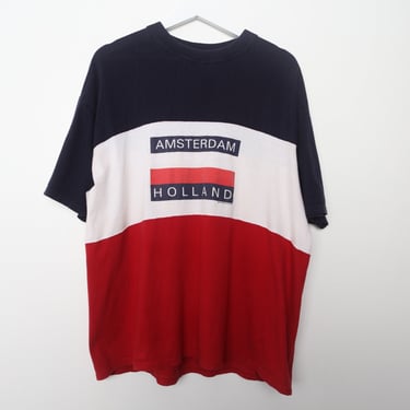 Vintage 90s stripe AMSTERDAM shirt red blue white grunge Holland shirt-- size medium 