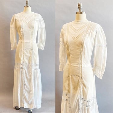 White Edwardian Lawn Dress / Edwardian Lace Dress / White Edwardian Day Dress / Casual Wedding Dress / Size Medium 