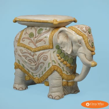 Large Yellow and Green Elephant Garden Seat