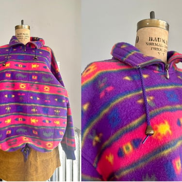 1990's L/XL Oversized Fleece Pullover in Pink & Purple 
