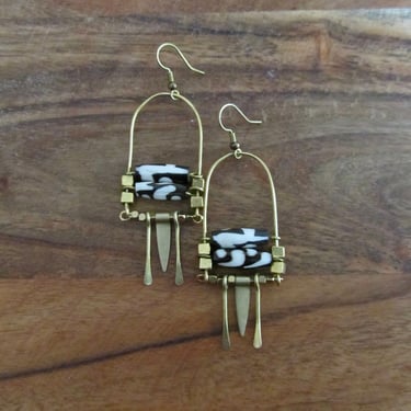Chandelier earrings carved batik print bone earrings 2 