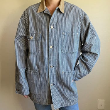 Vintage Mens Polo Ralph Lauren Authentic Dungarees Striped Cotton Shirt Jacket 
