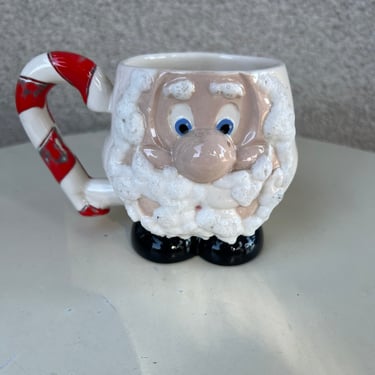 Vintage Santa mug ceramic hand painted textured beard holds 8 oz 