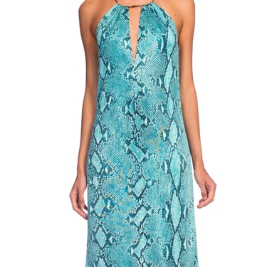 1990S TOM FORD GUCCI Iconic Teal Jersey Snake Print Dress 