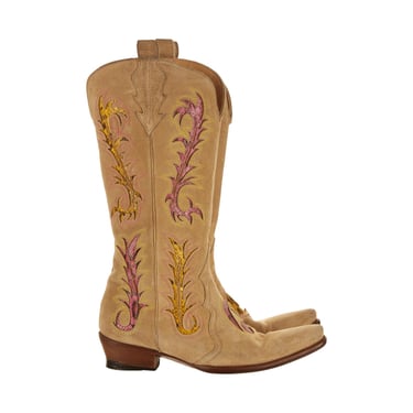 Dolce & Gabbana Tan Snakeskin Cutout Cowboy Boots
