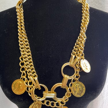 Vintage George Washington Chain Belt,  Gold Coin Necklace, Coin Dangle Belt, Coin Dangle Necklace, Coin Jewelry, Statement Belt, Gold Rope 