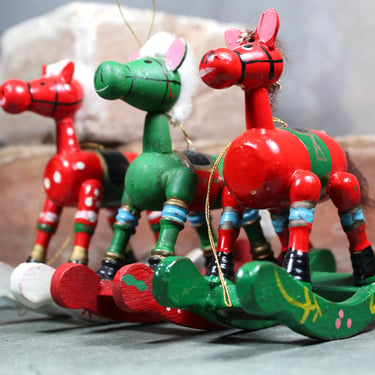 Vintage Wooden Rocking Horse Christmas Ornaments | Circa 1960s | For Horse Lovers! | FREE SHIPPING 