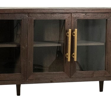 108” Reclaimed Wood Glass Vitrine with Brass Iron Handles Console Sideboard from Terra Nova Furniture Los Angeles 