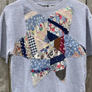 Grey Sweat Tee with Upcycled 40s Quilt Star