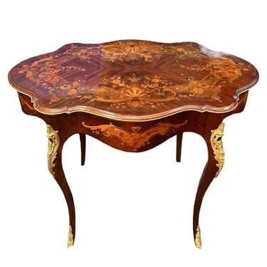 Late 19th Century Marquetry Side Table with Bronze &amp; Mother of Pearl Details