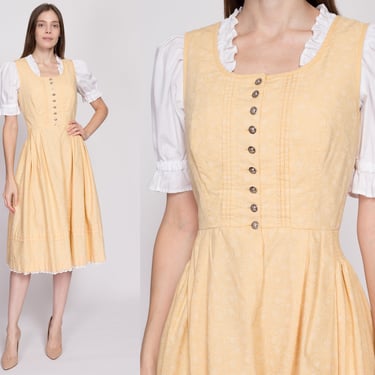 M| 70s Yellow Floral Dirndl Folk Dress - Medium | Vintage Oktoberfest Distler Trachten Boho Pinafore Midi 