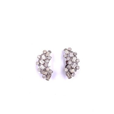 Vintage 1950's Rhinestone Ear Climber Clip-On Earrings 