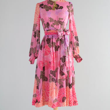 Exquisite 1970's Hanae Mori Silk Floral Print Dress / XS