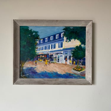 70's K. Wilson Impressionist Village Street Scene Oil Painting, Framed 