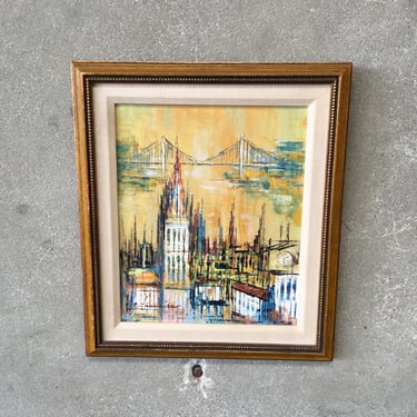 Mid Century Painting By E. Francisco Oil On Board