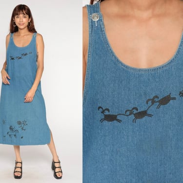 knee length dresses for ladies Anna-Kaci Distressed Denim Overall Midi Dress - Pink main image 1
