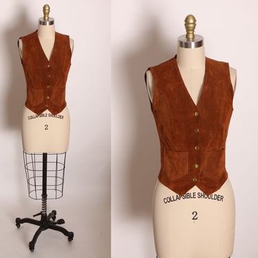 1960s Brown Suede Leather Sleeveless Snap Vest by Hide-Away -XS 