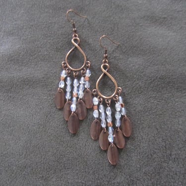 Chandelier earrings, clear crystal and copper gypsy earrings, boho bohemian unique princess 