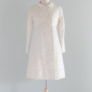 Darling 1960's Ivory Brocade Courthouse Wedding Dress Set By Jr.Theme / Small