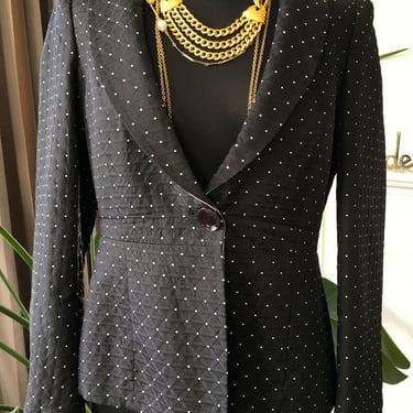 1990s Armani Collezioni Silk Blazer with Mini Diamond Pattern 