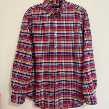 Men's Retro 1980’s Thick Plaid Oxford Red, blue, yellow and green Ralph Lauren 