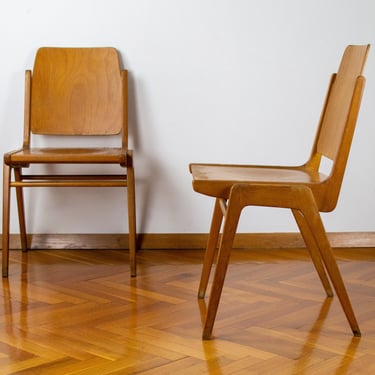 Mid-century Modern Stacking Chairs | Retro Modern Side Chair | Vintage Wooden Bistro Stool | 50's Furniture | Franz Schuster chair 