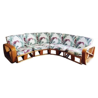 Restored 4-Strand Square Pretzel Rattan Corner Sectional Sofa for Six by Ritts 