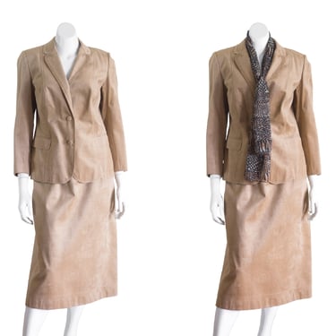 1980s tan suede skirt suit 