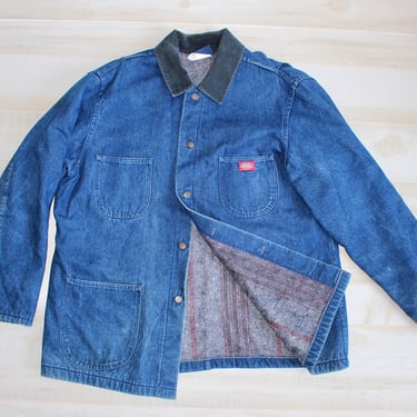 Vintage Dickies Chore Coat, Denim Jacket, Workwear, Blanket Lined, Jean Jacket, Barn Jacket, XL, USA, Work Jacket, Distressed 