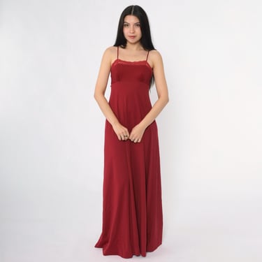 sachin and babi light blue dress 1970s Maxi Party Dress Wine Red Crochet Trim | Shop Exile - Tucson, AZ