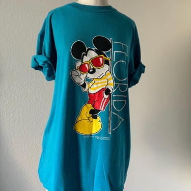 Vintage 80s Summer Tourist Tee Bold Graphic Oversized T-shirt with Mickey Mouse; 1995 Graphic Walt Disney Florida Tee from Velva Sheen L 