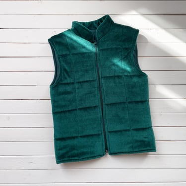 green quilted vest 70s vintage emerald velvet puffy vest 