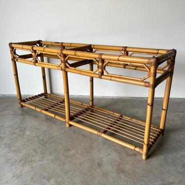 Vintage Palm Beach Bamboo and Glass Top Sofa Console Table 