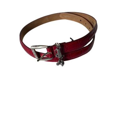 Vintage Brighton Red Embossed Crocodile Leather Charm Belt, L 34 