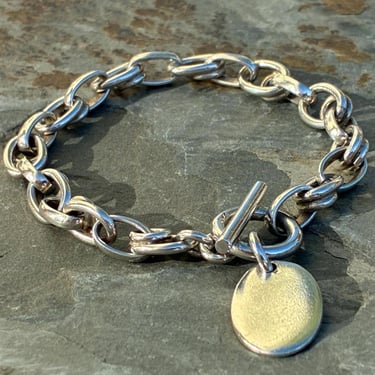Vintage Heavy Sterling Silver 7.5 Inch Toggle Bracelet - 29 Grams 