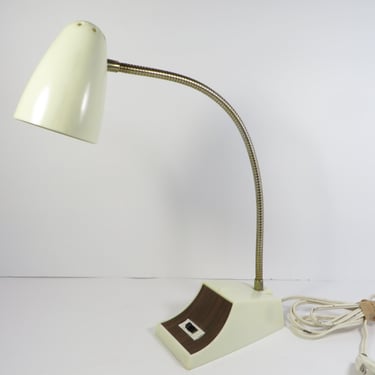 Vintage Cream Plastic Desk Lamp - Cream Gooseneck Lamp - Vintage Cream Faux Bois Reading Lamp 