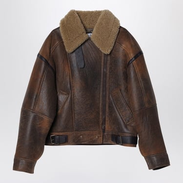 Acne Studios Brown Leather Shearling Jacket Women