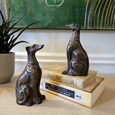 Vintage Sadek Bronze Greyhound Bookend Set 