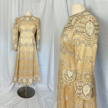 Metallic Gold / Tan Crochet Net Dress 